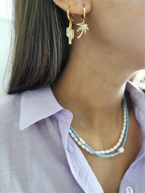 Palm tree or cactus zircon hoop
