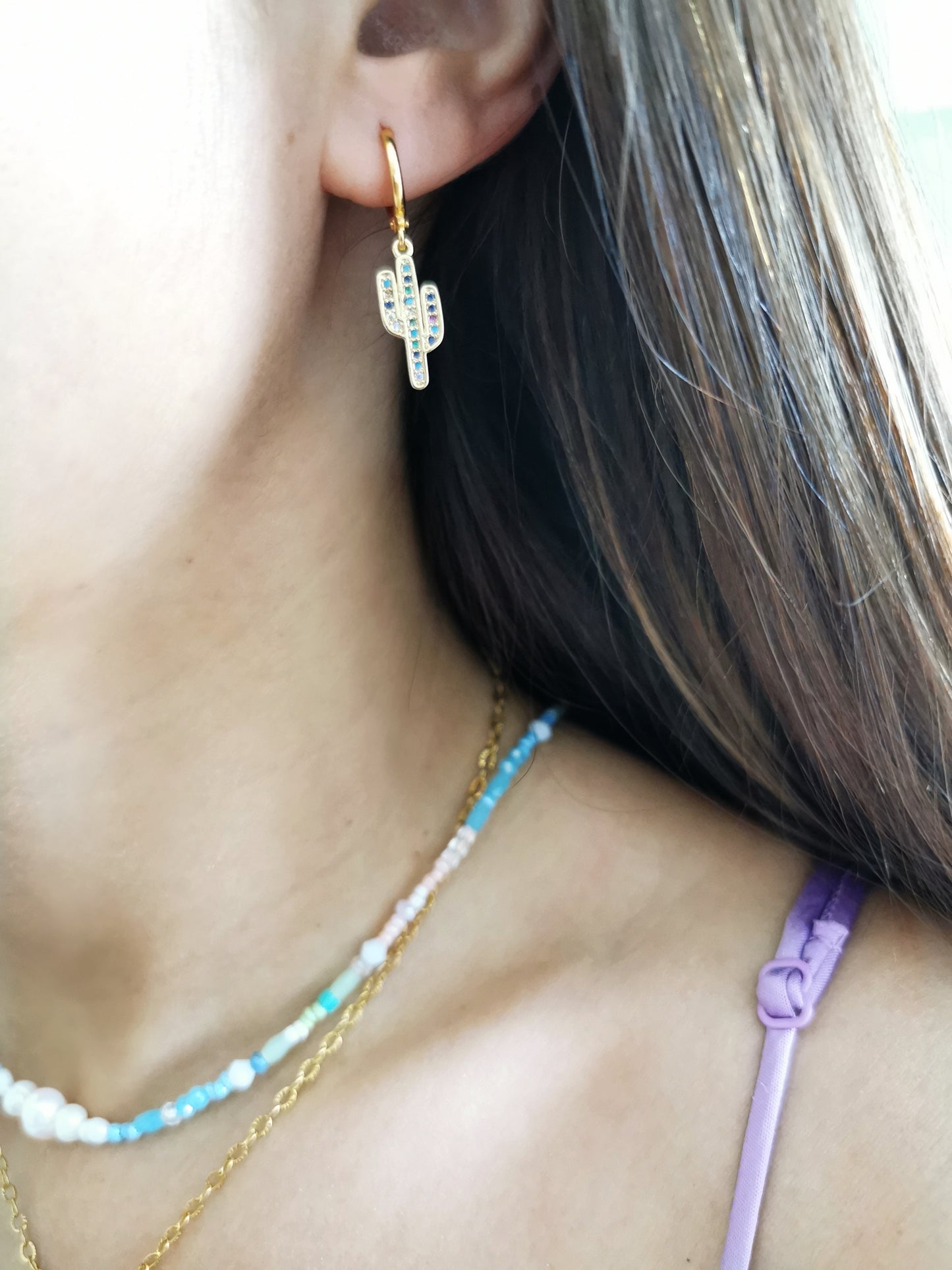 Palm tree or cactus zircon hoop