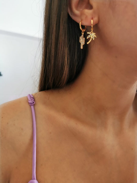 Palm tree or cactus zircon hoop